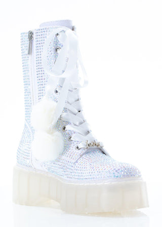 White Rhinestone Combat Boot - Sparkl Fairy Couture