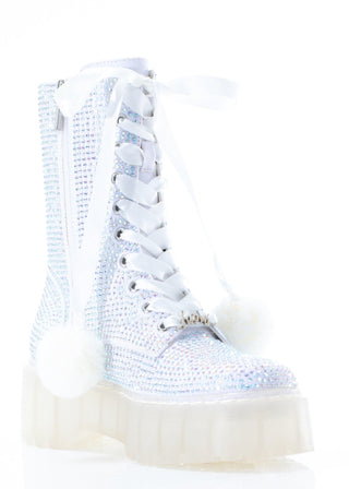 White Rhinestone Combat Boot - Sparkl Fairy Couture