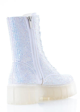 White Rhinestone Combat Boot - Sparkl Fairy Couture