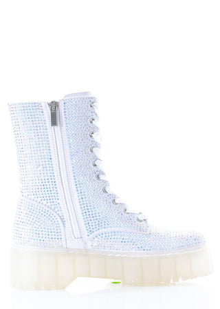 White Rhinestone Combat Boot - Sparkl Fairy Couture