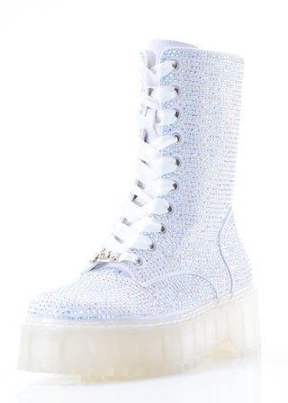 White Rhinestone Combat Boot - Sparkl Fairy Couture