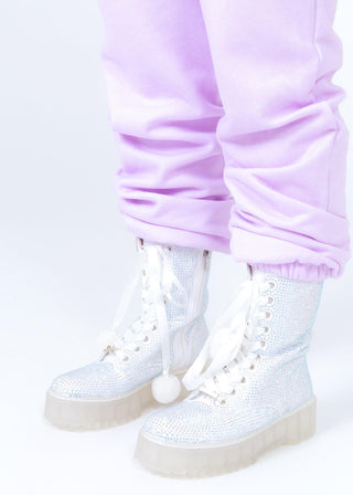 White Rhinestone Combat Boot - Sparkl Fairy Couture