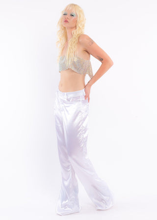 White Low Rise Silk Pants - Sparkl Fairy Couture 