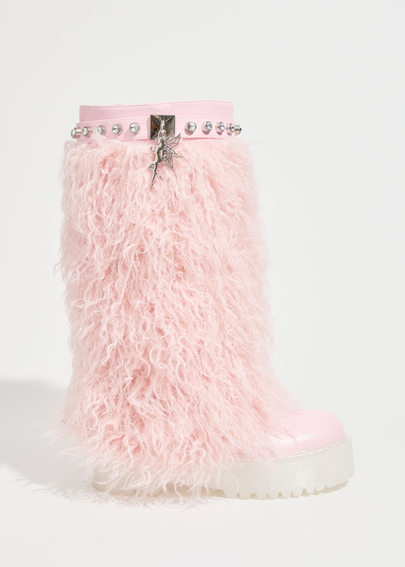 Iconique Shearling Platform Combat Boots - Pink