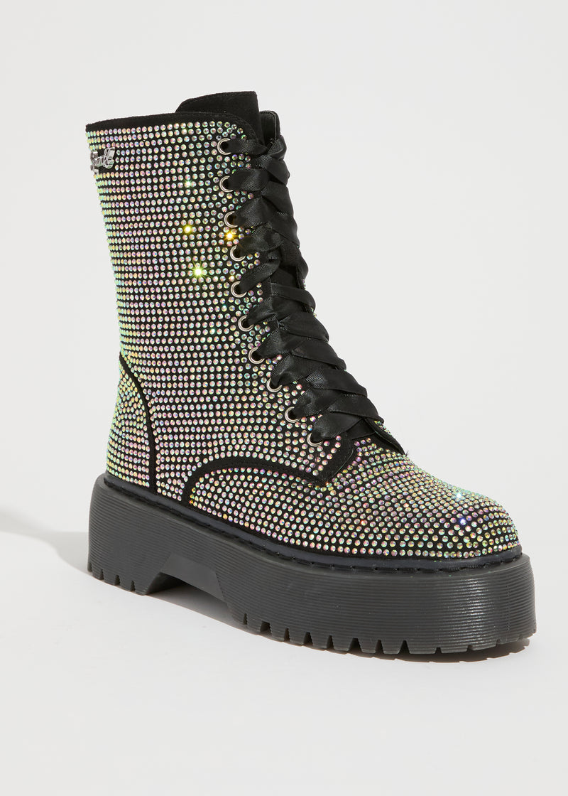 Taylor Rhinestone Combat Boot - Black