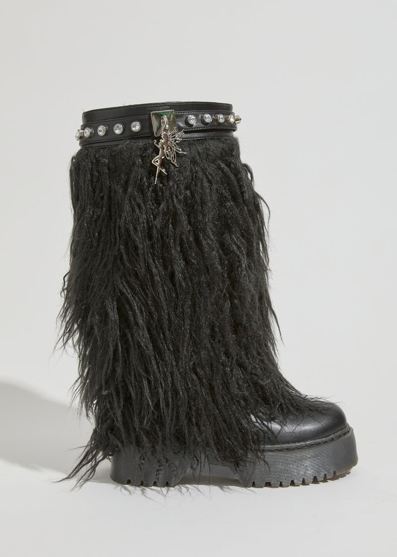 Iconique Shearling Platform Combat Boots - Black