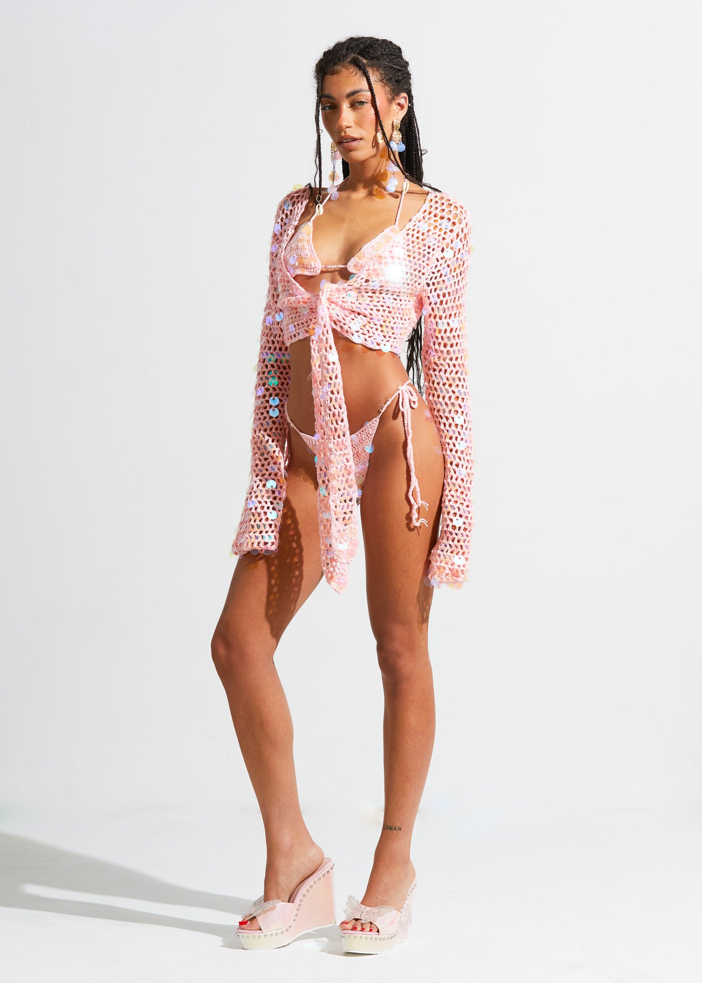 Lani Pink Iridescent Tie Top