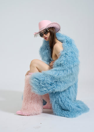 Bleu Shearling Full Length Coat