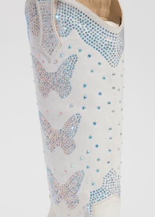 Aurora Butterfly Rhinestone Cowboy Boot - White