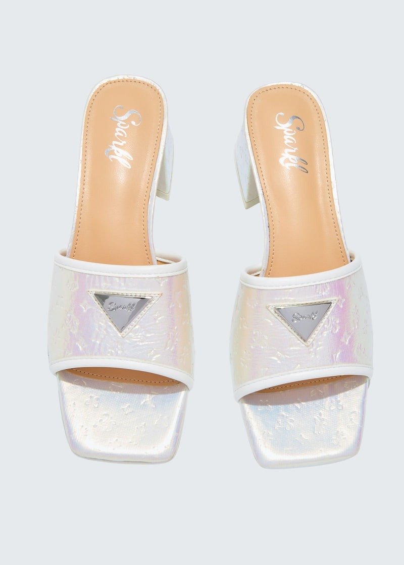 Monogram Kitten Heel - White
