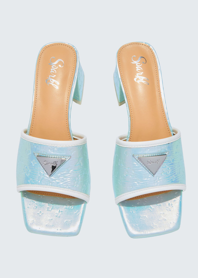 Monogram Kitten Heel - Light Blue