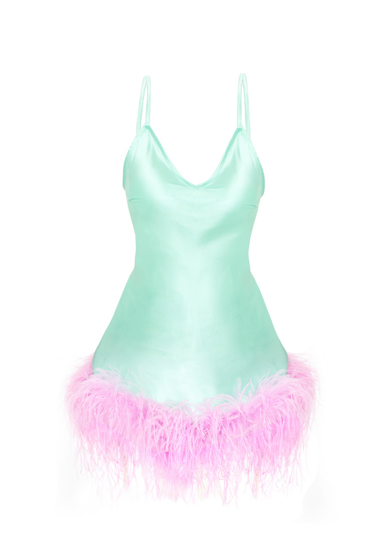Taylor Feather Slip Dress - Mint Lavendar