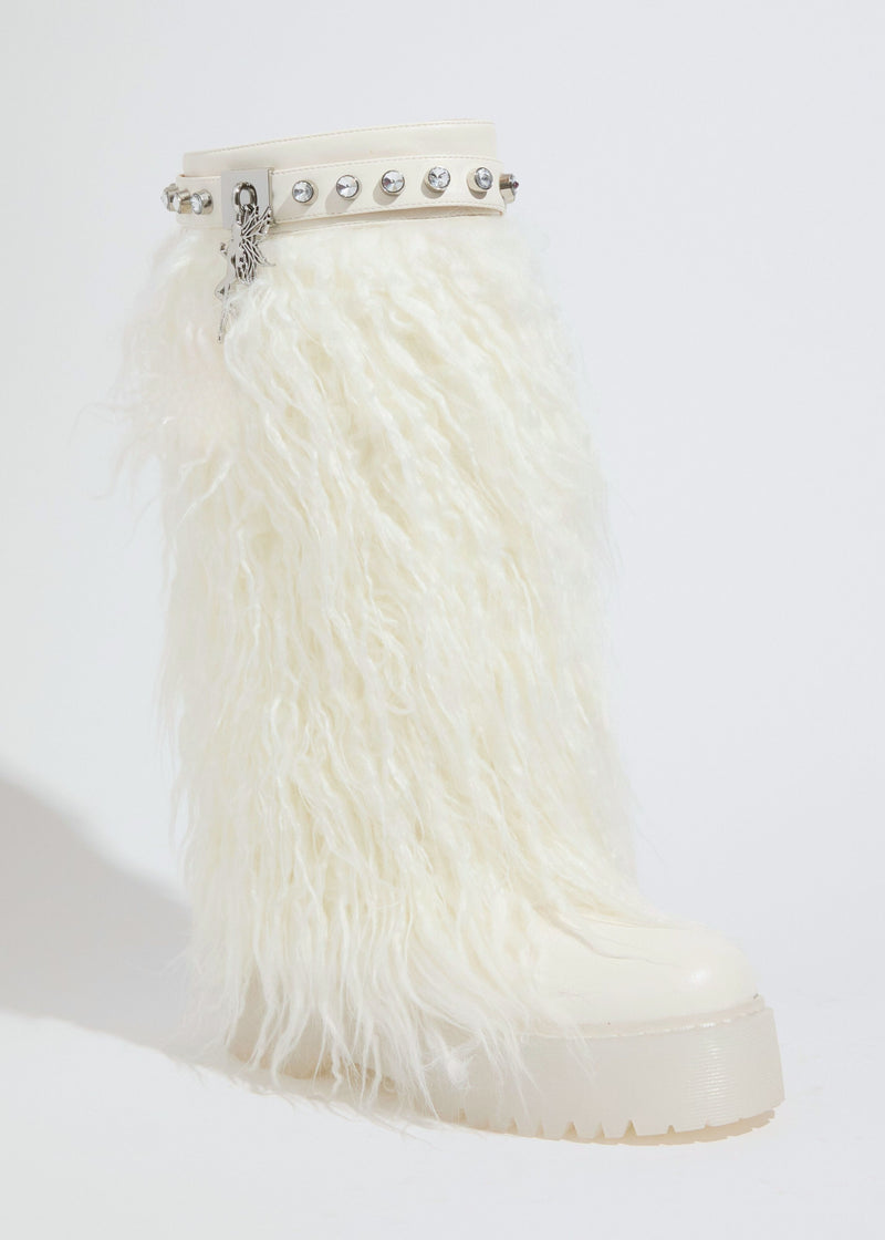 Iconique Shearling Platform Combat Boots - White