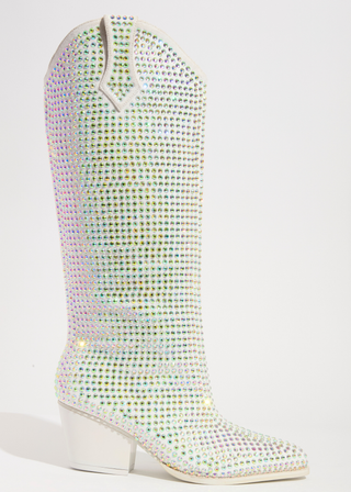 Delilah Cowboy Boot - White Rhinestone