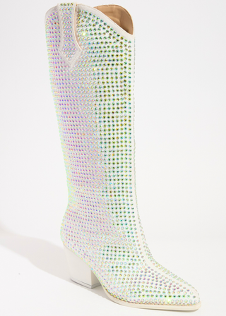 Delilah Cowboy Boot - White Rhinestone