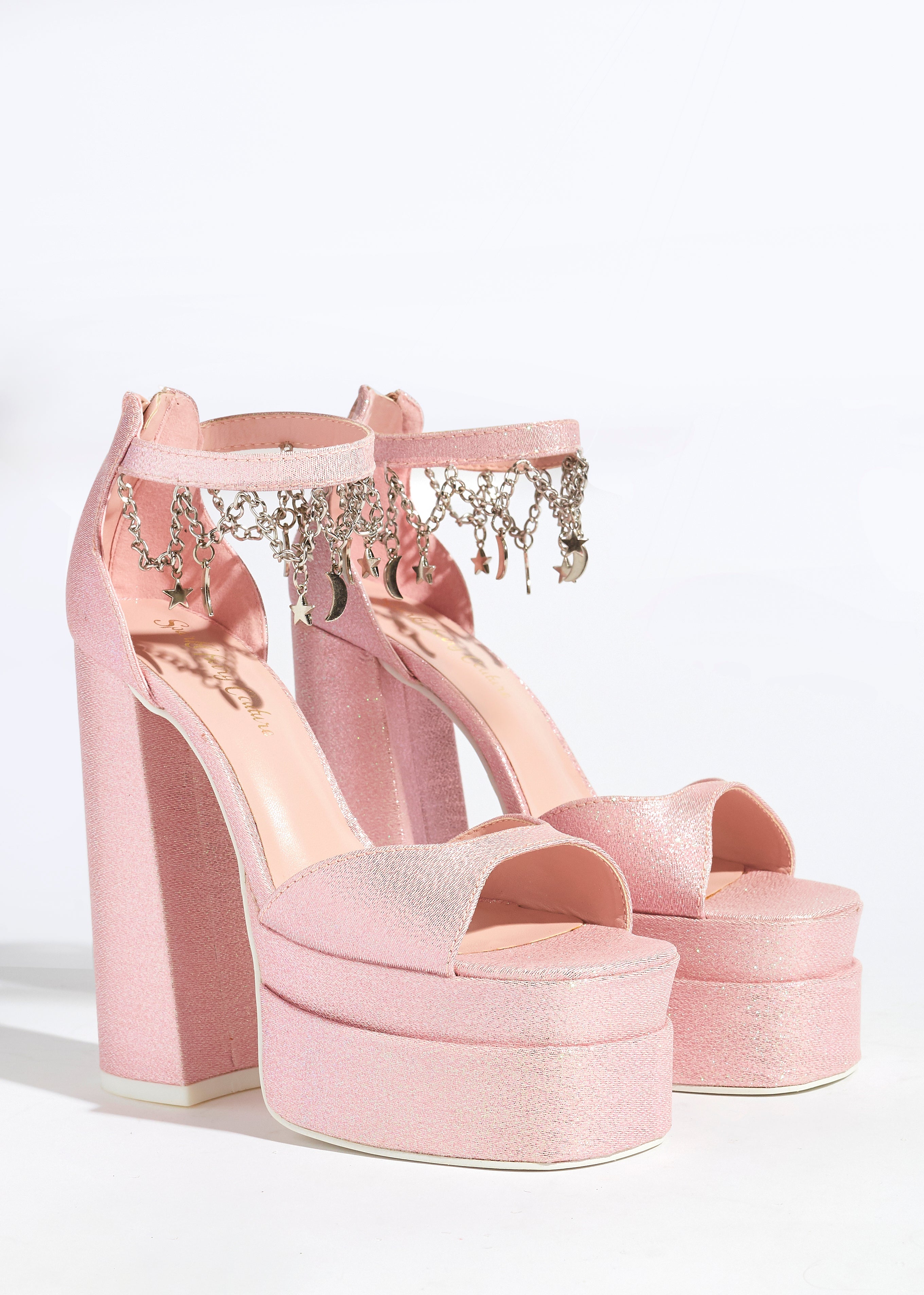 Glitter Pink Fur Heels Sandals Broadway Pink Glitter Heel With Fur