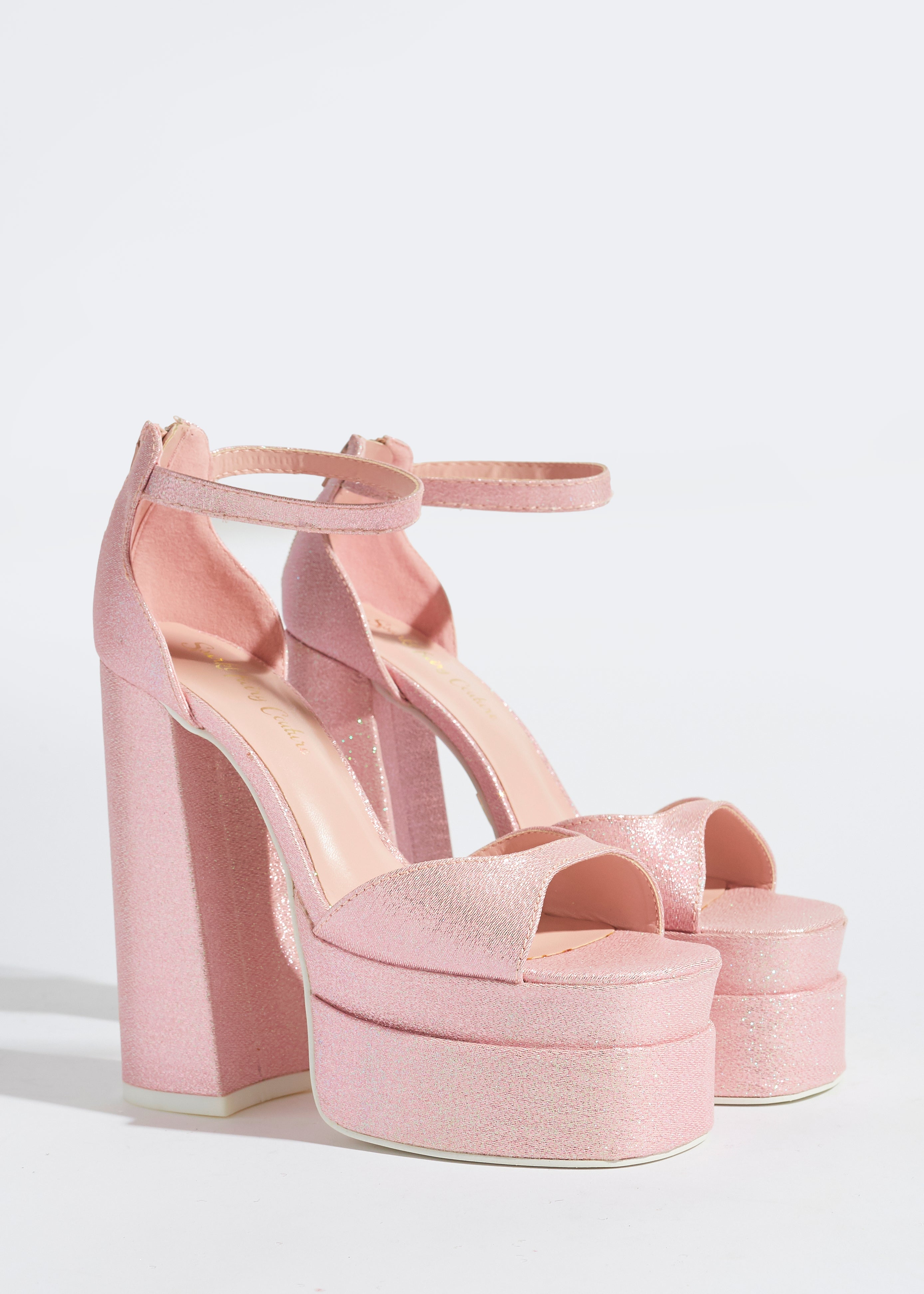 Public Desire Pink Glitter Heels Public Desire Mercy Baby Pink