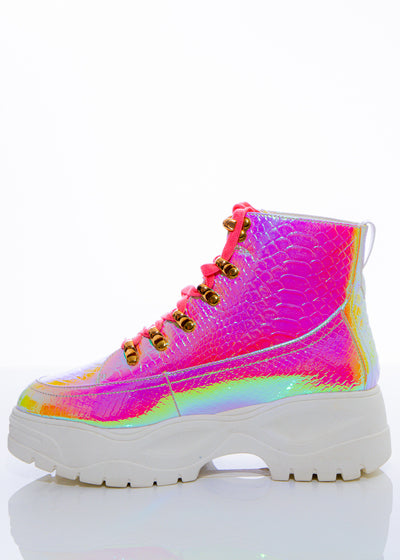 Iridescent Yellow Snake Hiker Boot
