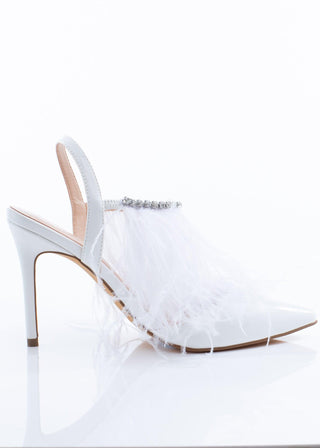 White Pointed Feather Heels