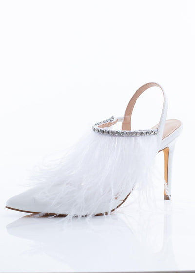White Pointed Feather Heels