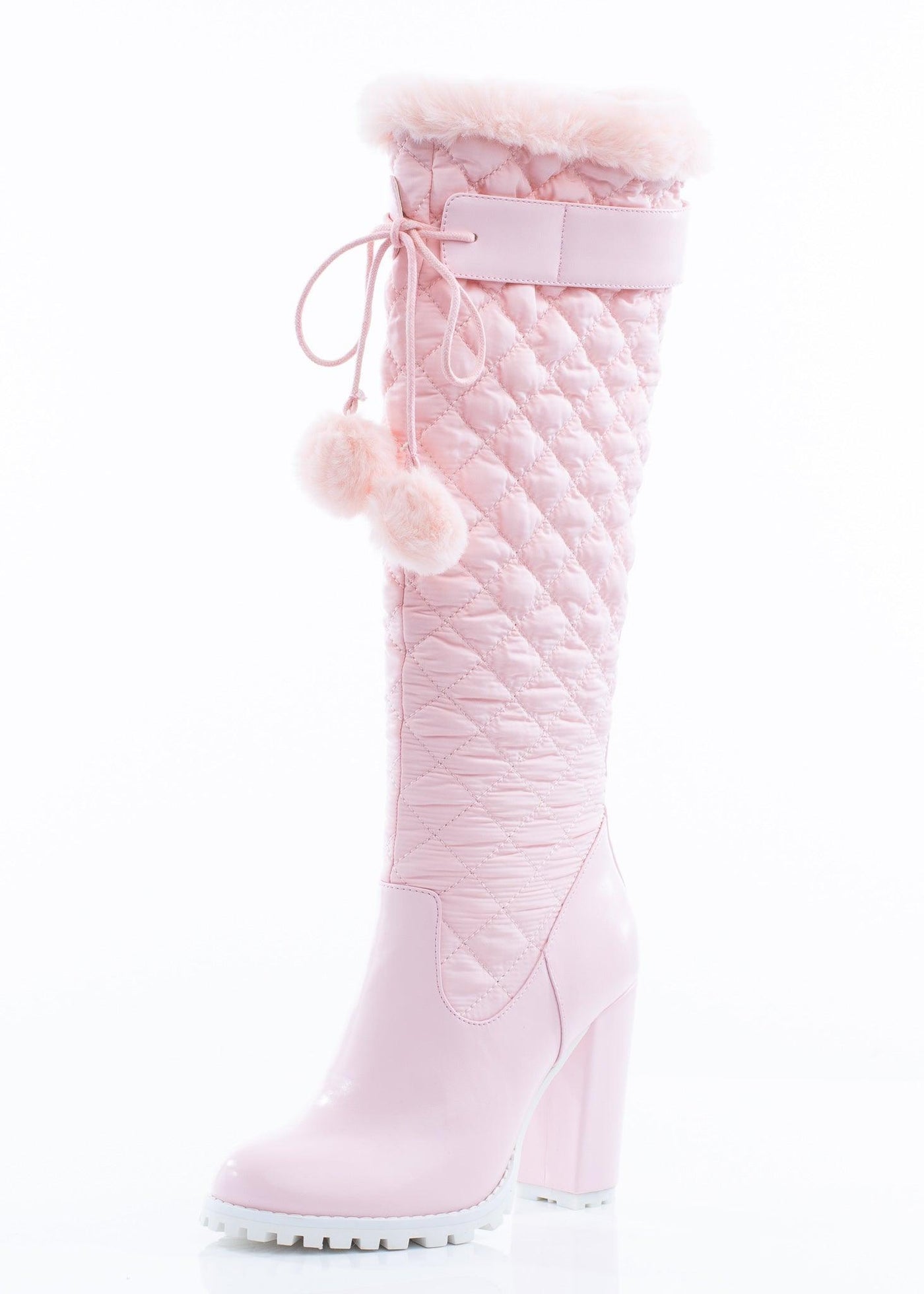 Pink Puffer Knee High Boot