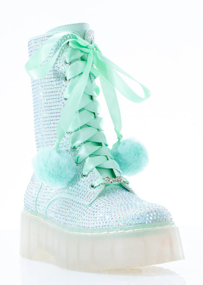 Mint Rhinestone Combat Boot