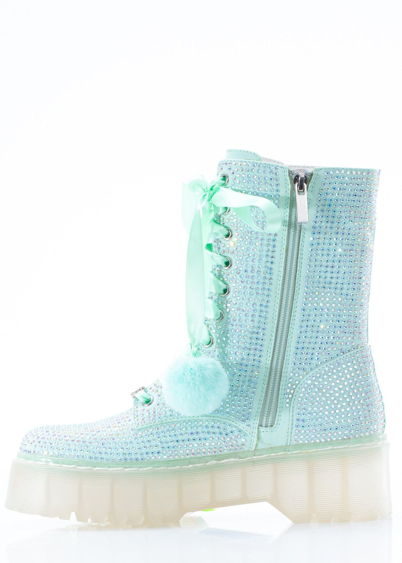Mint Rhinestone Combat Boot
