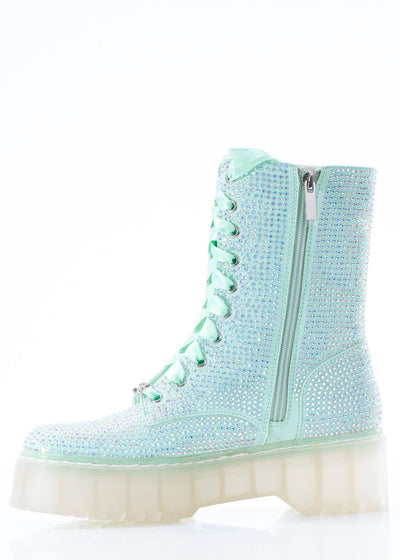Mint Rhinestone Combat Boot