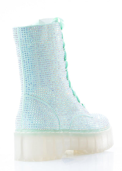 Mint Rhinestone Combat Boot