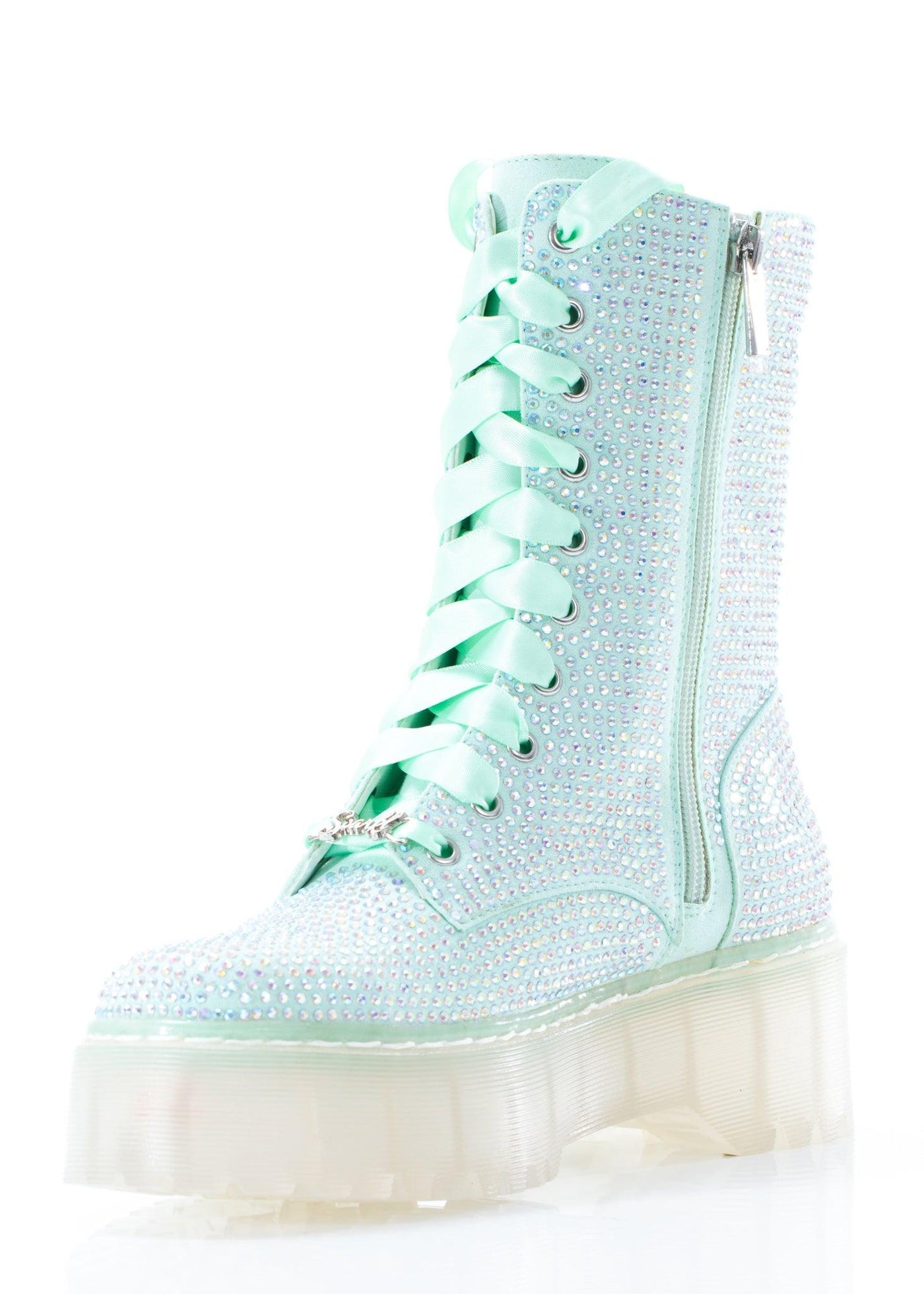 Mint Rhinestone Combat Boot