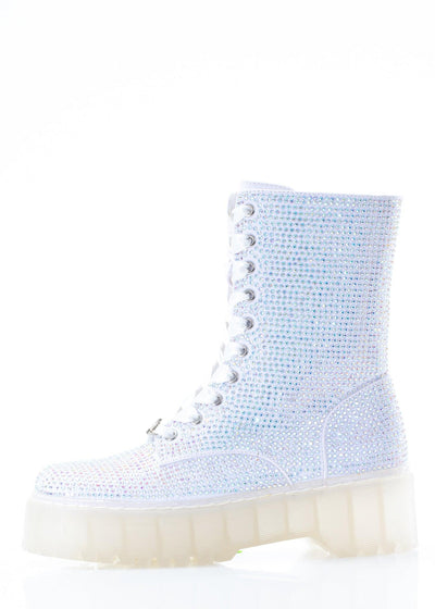 White Rhinestone Combat Boot
