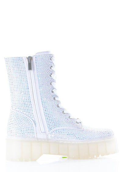 White Rhinestone Combat Boot