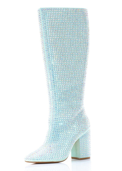Mint Rhinestone Knee High Boot