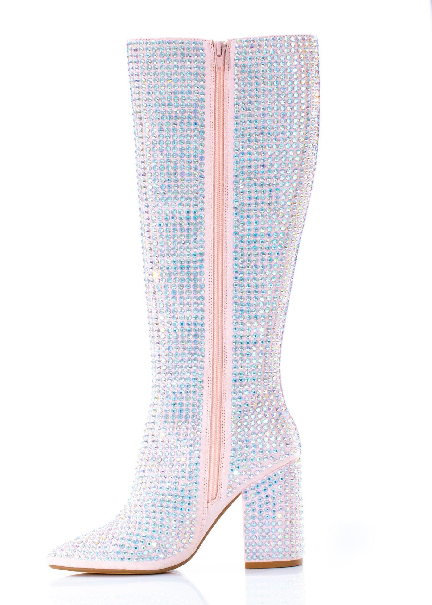 Pink Rhinestone Knee High Boot