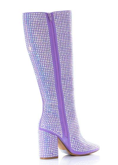 Lilac Rhinestone Knee High Boot