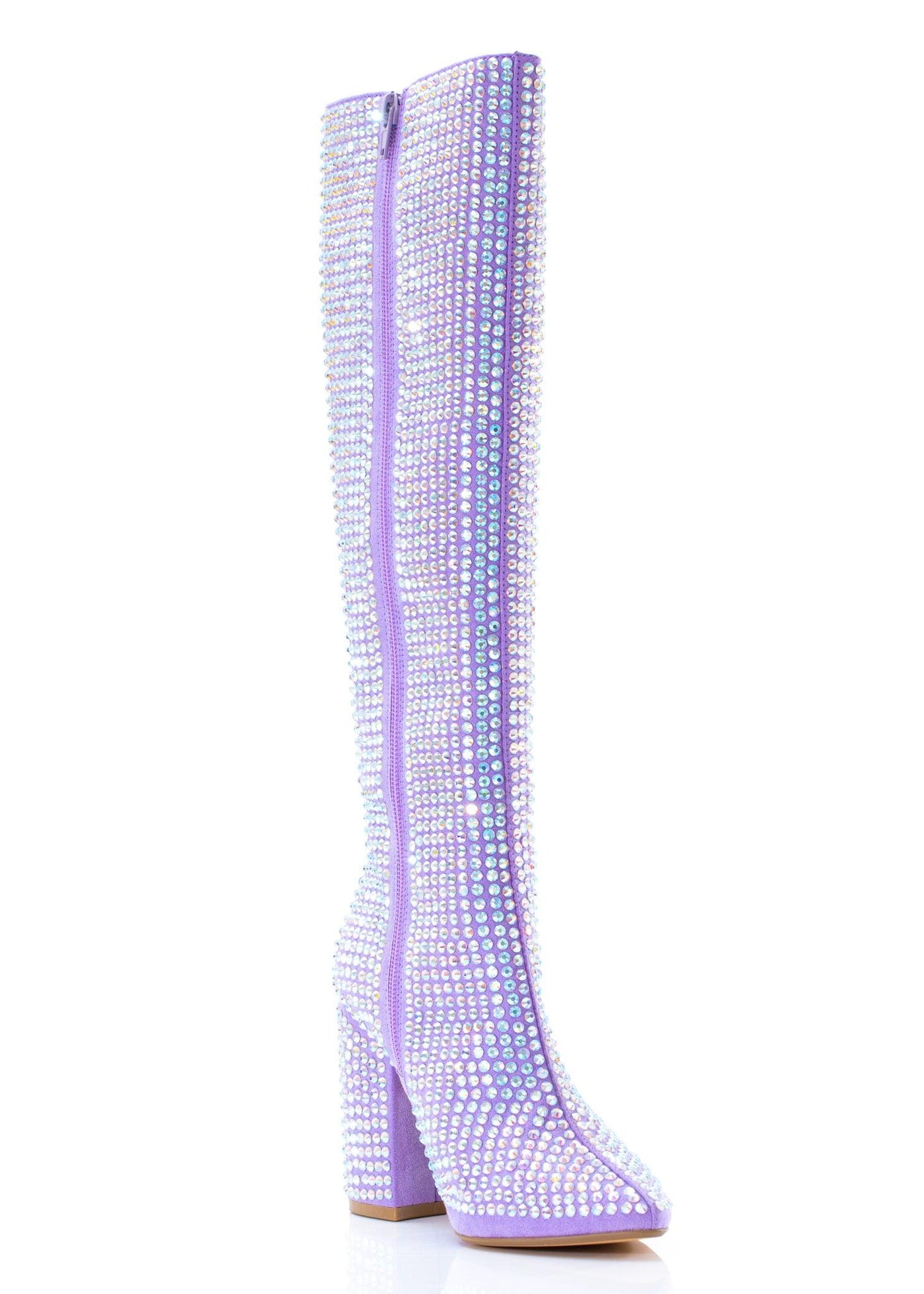 Lilac Rhinestone Knee High Boot
