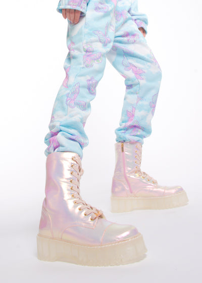 Pink Iridescent Combat Boot