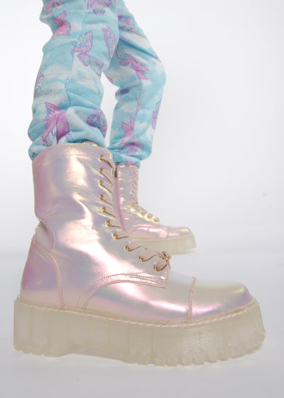 Pink Iridescent Combat Boot