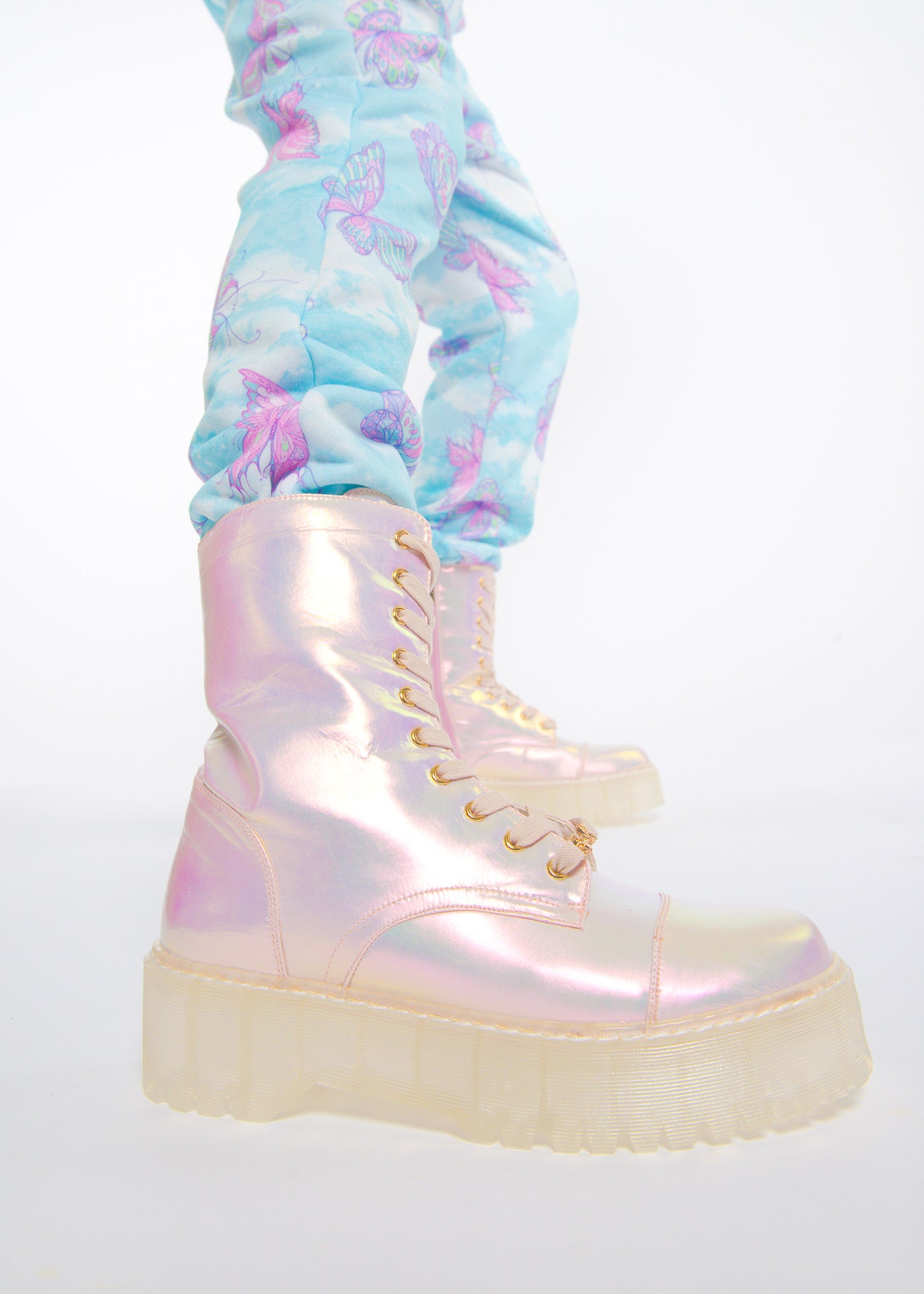 Pink Iridescent Combat Boot