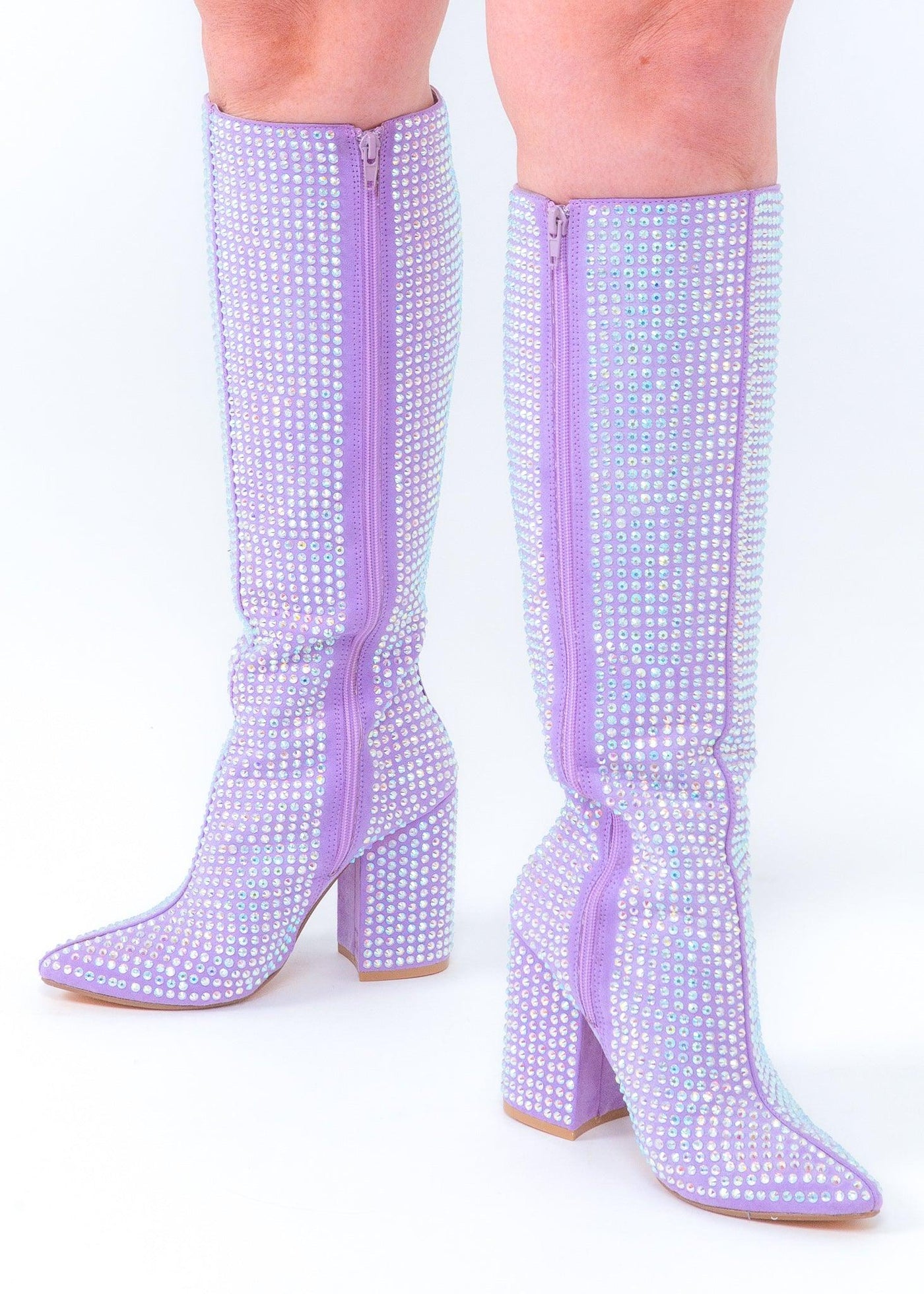 Lilac Rhinestone Knee High Boot