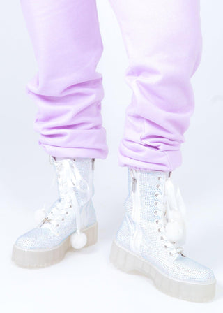 White Rhinestone Combat Boot - Sparkl Fairy Couture 