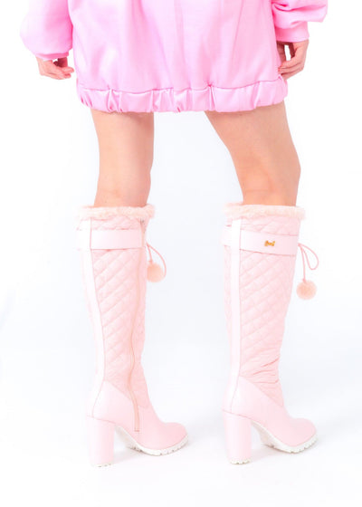Pink Puffer Knee High Boot