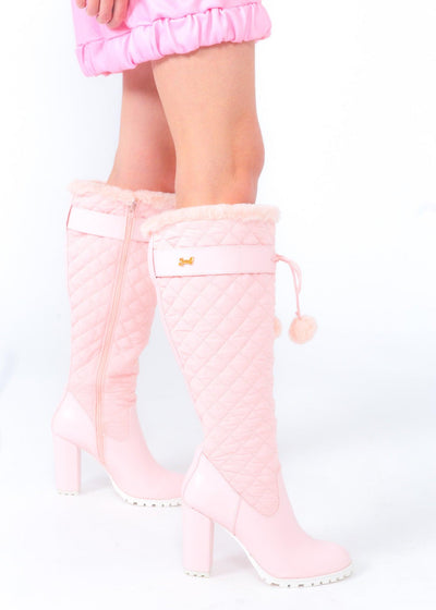 Pink Puffer Knee High Boot