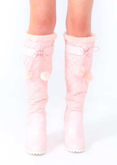 Pink Puffer Knee High Boot
