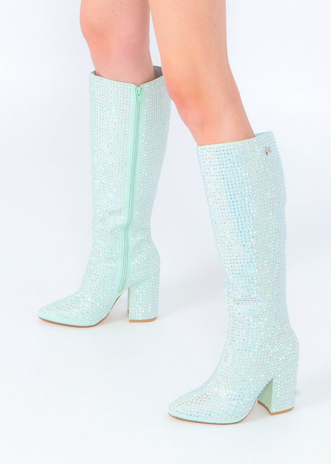 Mint Rhinestone Knee High Boot