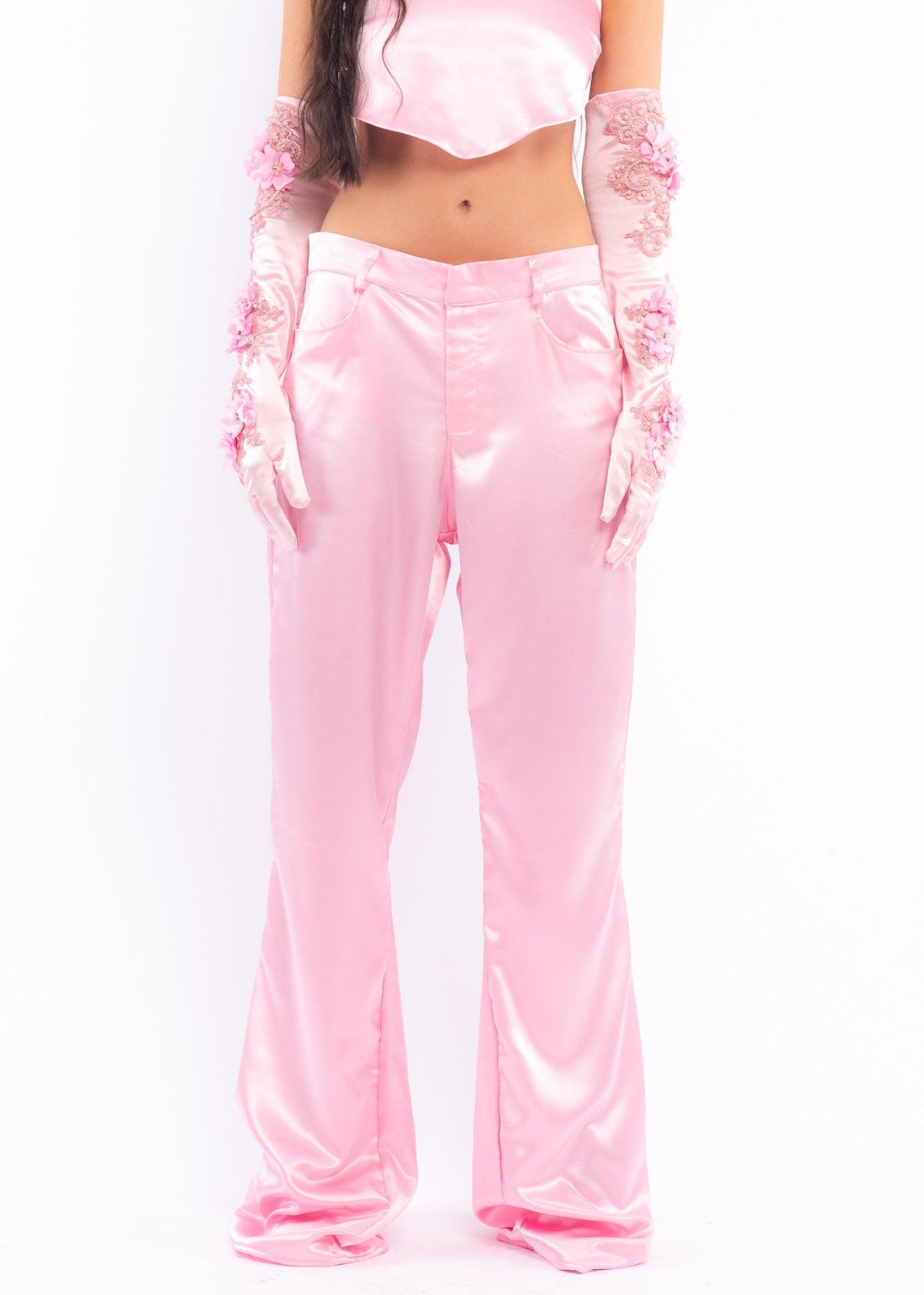 Pink Low Rise Silk Pants