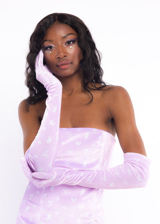 Lavender Monogram Velvet Gloves - Sparkl Fairy Couture 